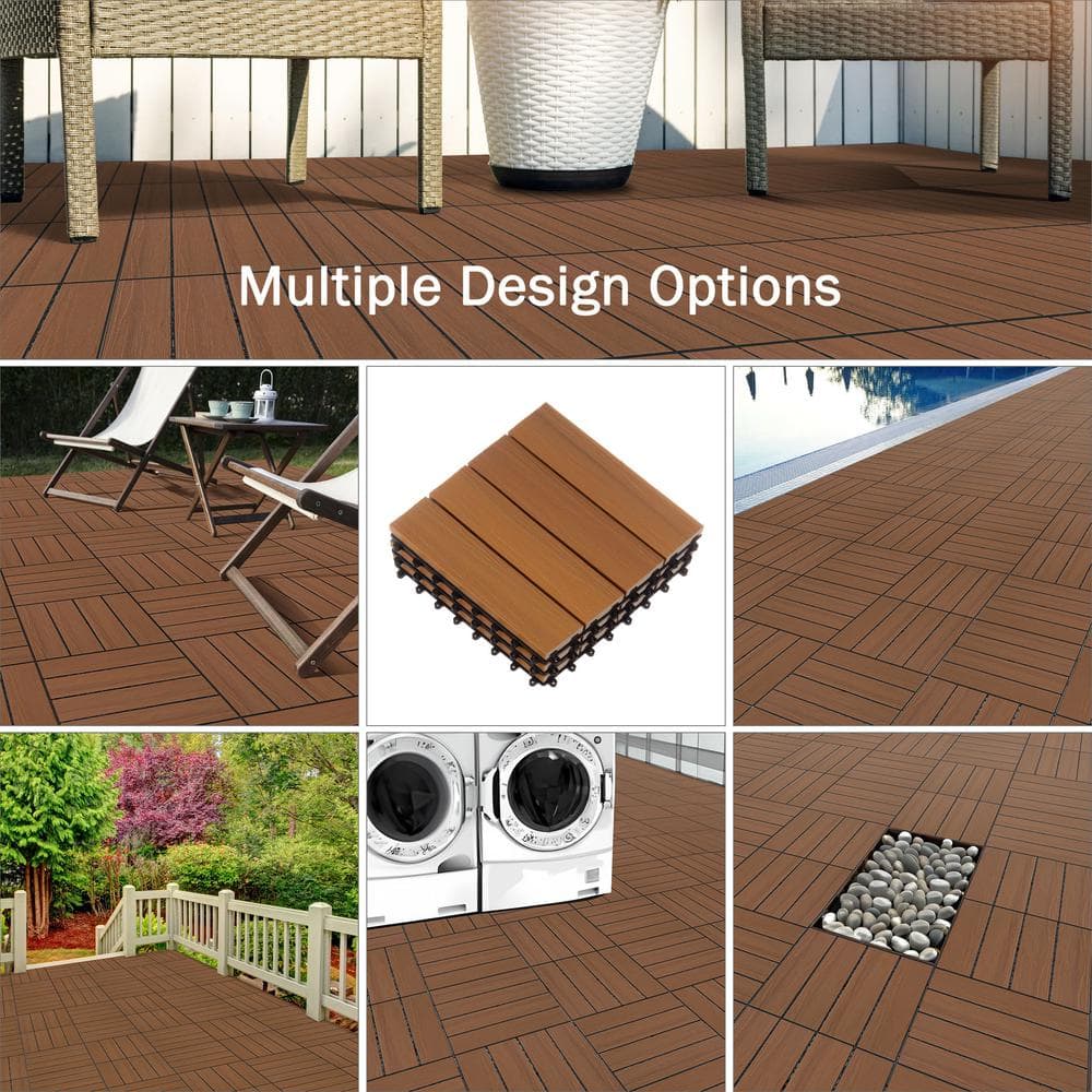 Pure Garden 1 ft. W x 1 ft. L 6 Patio Tiles Woodgrain Wood/Polypropylene Interlocking Deck Tile Flooring in Brown