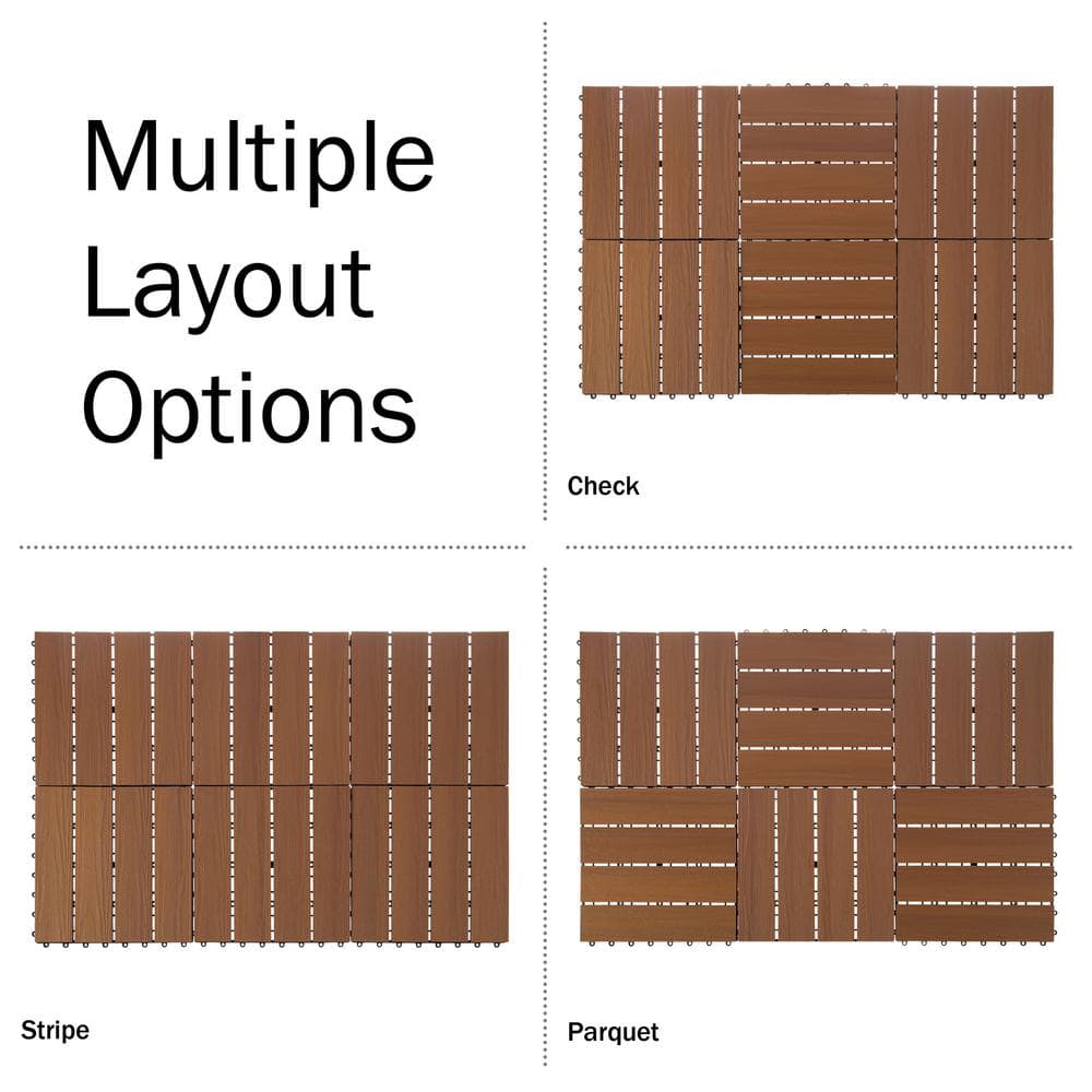 Pure Garden 1 ft. W x 1 ft. L 6 Patio Tiles Woodgrain Wood/Polypropylene Interlocking Deck Tile Flooring in Brown