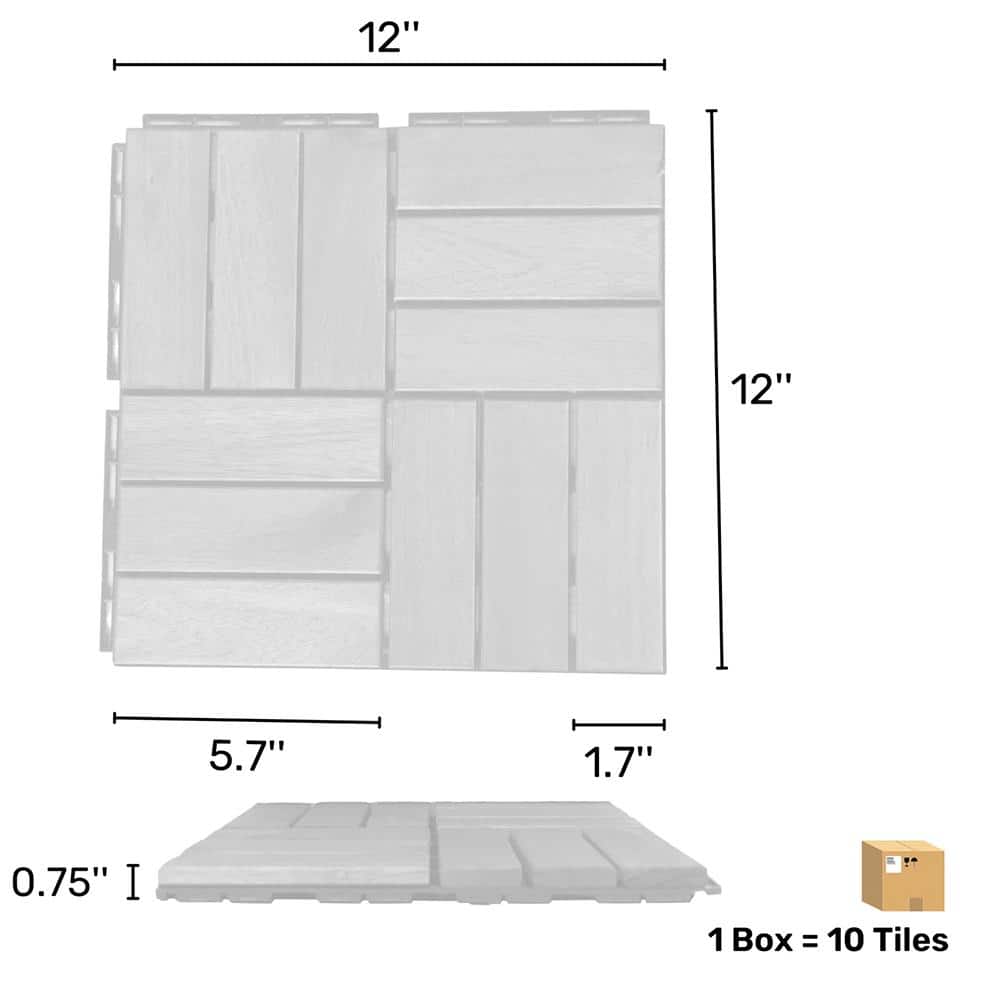 YOFE Brown Acacia Wood 3/4 in. T x 12 in. W Solid Hardwood Flooring Interlocking Deck Tiles - Checker Pattern(10 sqft/case)