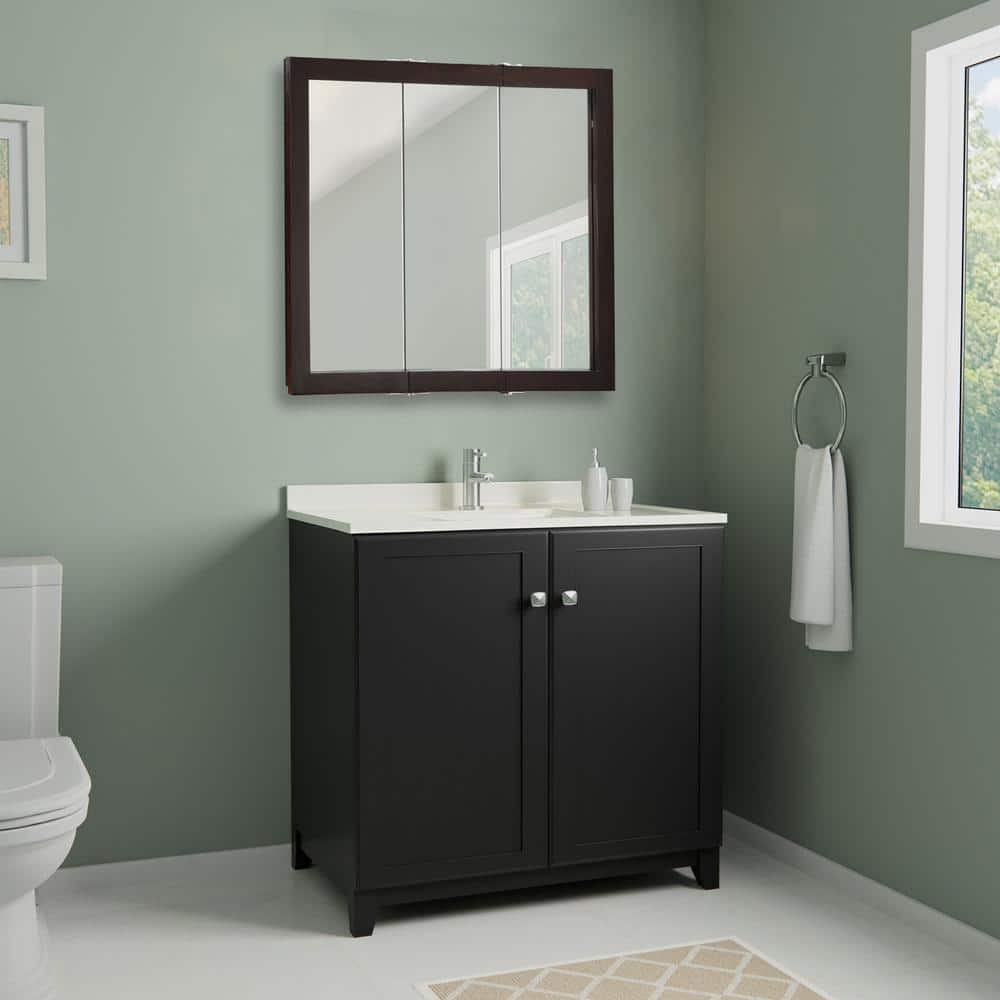 Design House Ventura 36 in. W x 30 in. H x 6 in. D Framed Tri-View Surface-Mount Bathroom Medicine Cabinet in Espresso