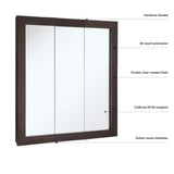 Design House Ventura 36 in. W x 30 in. H x 6 in. D Framed Tri-View Surface-Mount Bathroom Medicine Cabinet in Espresso