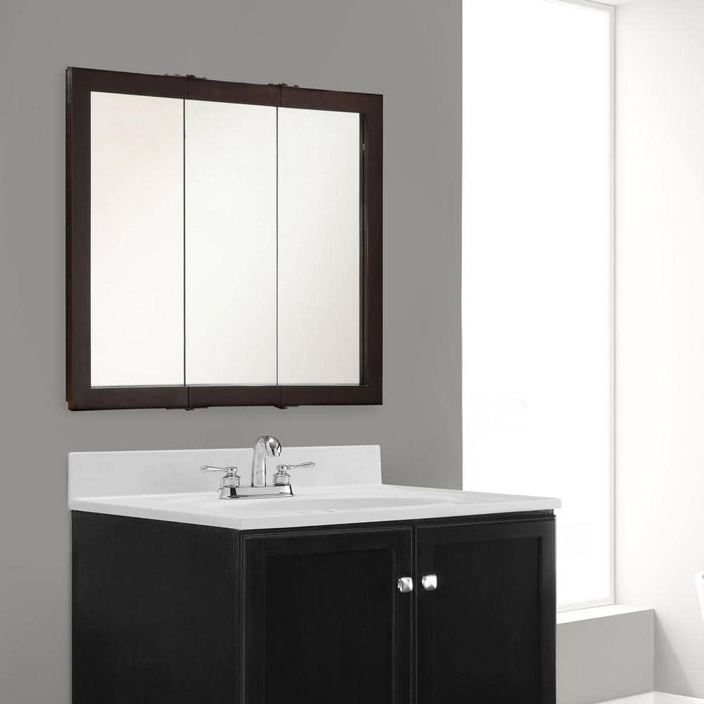 Design House Ventura 36 in. W x 30 in. H x 6 in. D Framed Tri-View Surface-Mount Bathroom Medicine Cabinet in Espresso