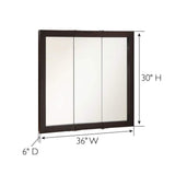 Design House Ventura 36 in. W x 30 in. H x 6 in. D Framed Tri-View Surface-Mount Bathroom Medicine Cabinet in Espresso