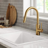 KRAUS Oletto Single-Handle Pull-Down Sprayer Kitchen Faucet in Brushed Brass (Gold)