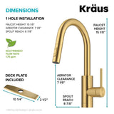 KRAUS Oletto Single-Handle Pull-Down Sprayer Kitchen Faucet in Brushed Brass (Gold)