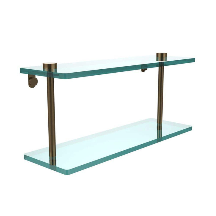 Allied Brass 16 in. L x 8 in. H x 5 in. W 2-Tier Clear Glass Bathroom Shelf with Gallery Rail, Brushed Bronze