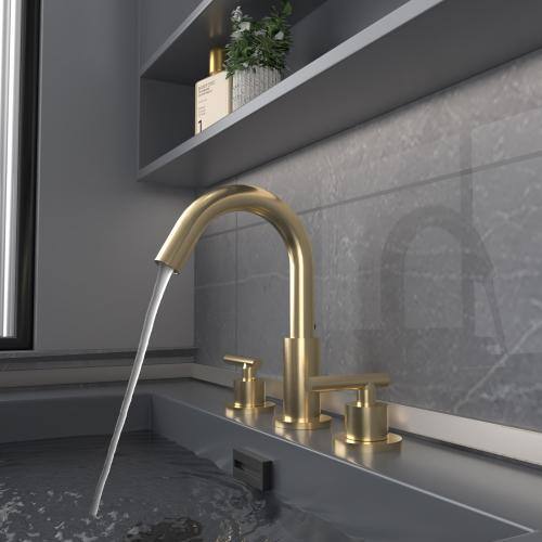 Lukvuzo Brushed Gold Double Handle Widespread Bathroom Faucet