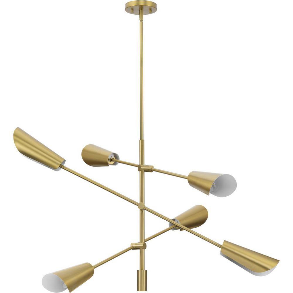 Progress Lighting Cornett 44.12 in. 6-Light Brushed Gold Mid-Century Modern Chandelier for Dining Rooms, Great Rooms, Bedrooms