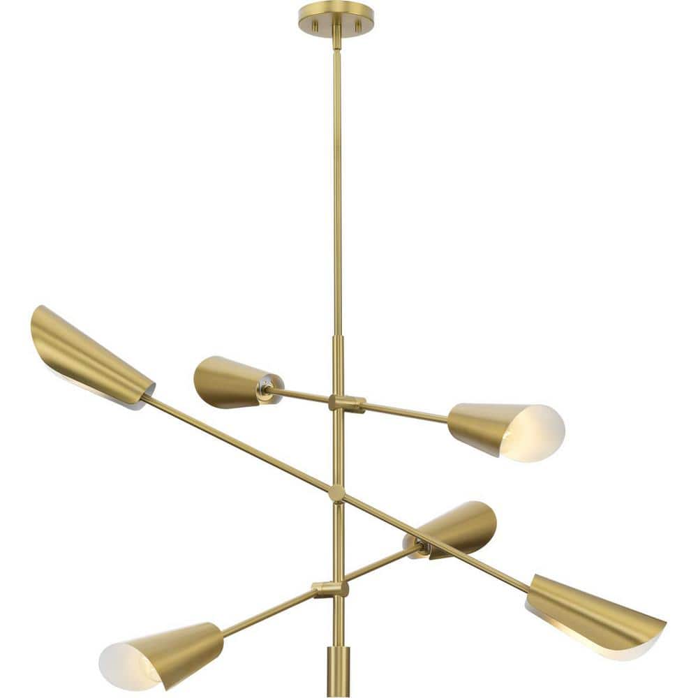 Progress Lighting Cornett 44.12 in. 6-Light Brushed Gold Mid-Century Modern Chandelier for Dining Rooms, Great Rooms, Bedrooms