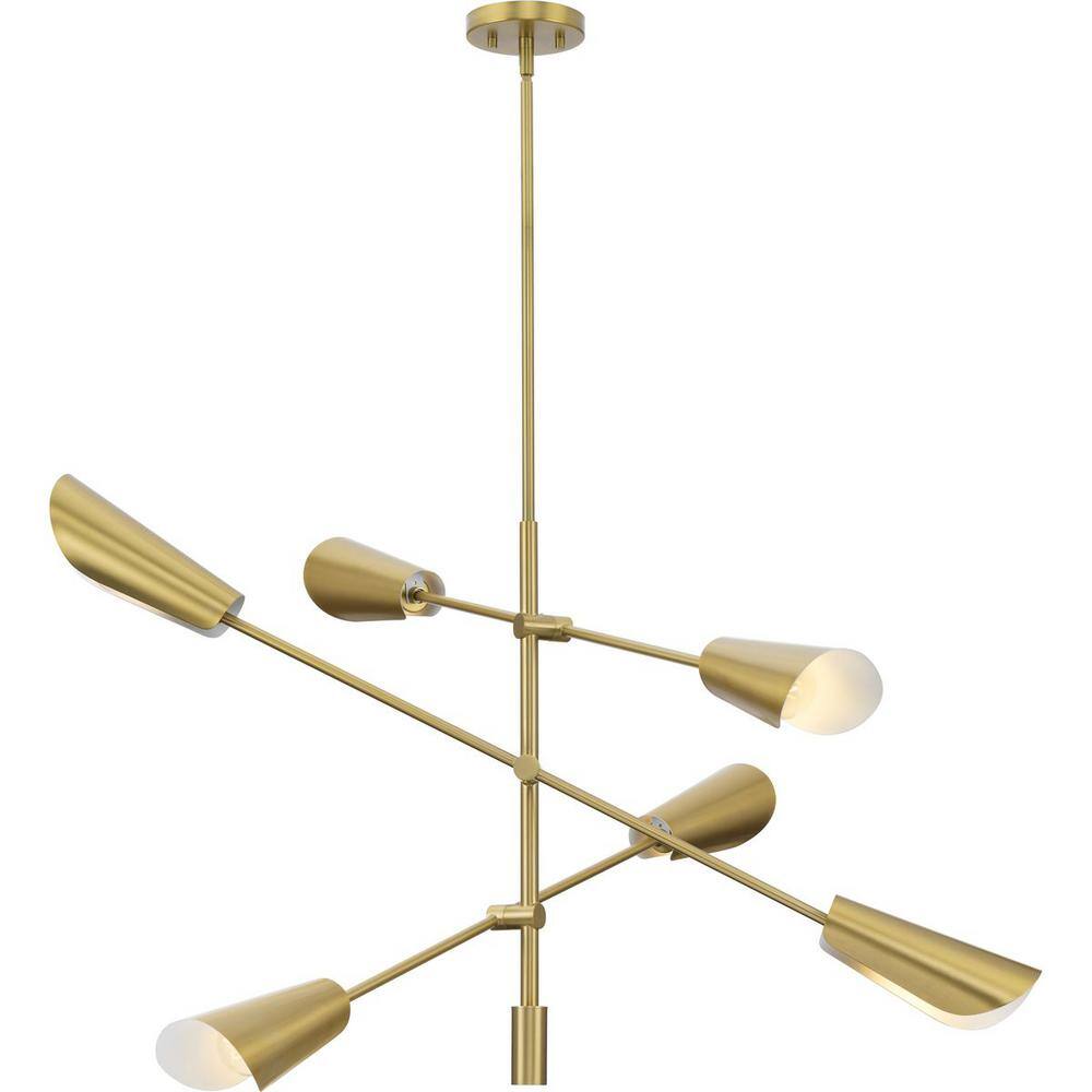 Progress Lighting Cornett 44.12 in. 6-Light Brushed Gold Mid-Century Modern Chandelier for Dining Rooms, Great Rooms, Bedrooms