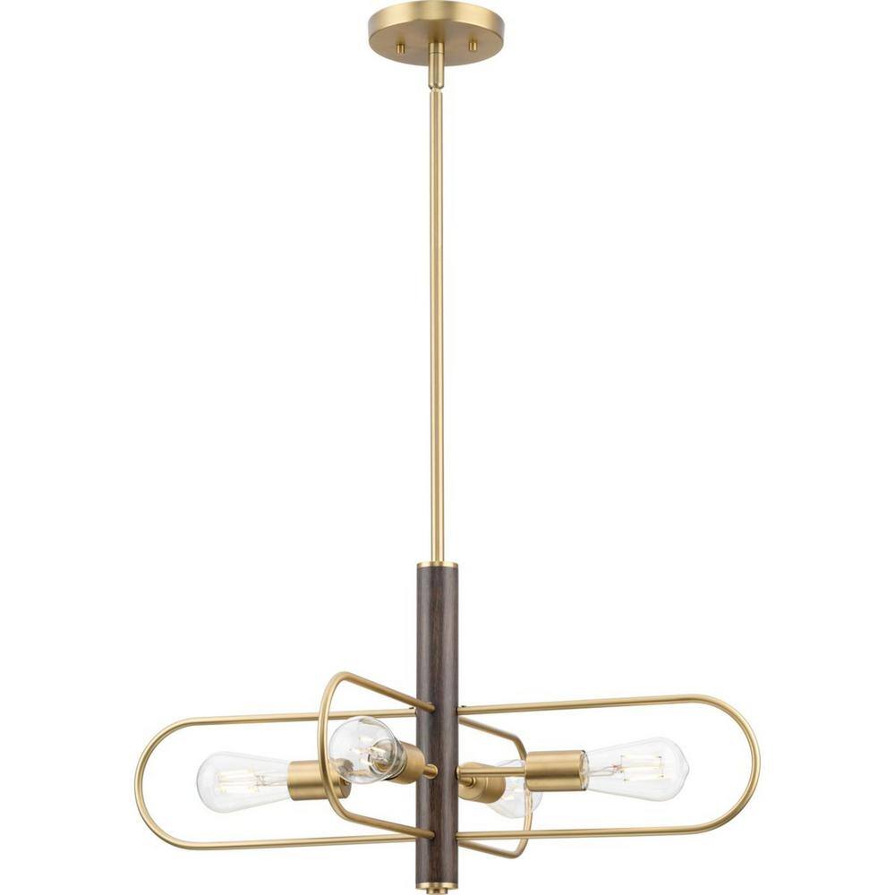 Progress Lighting Nombridge Collection 24 in. 4-Light Brushed Gold Chandelier for Breakfast Nook, Living Room and Great Room