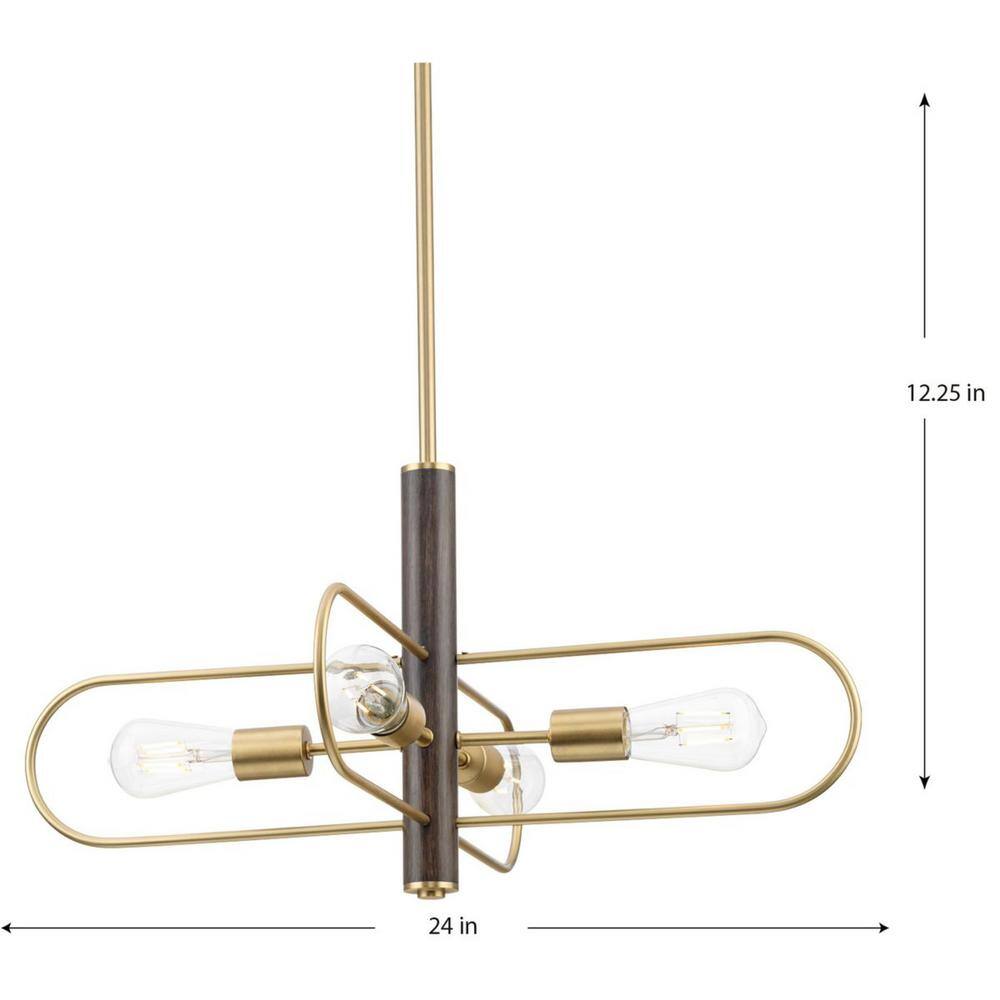 Progress Lighting Nombridge Collection 24 in. 4-Light Brushed Gold Chandelier for Breakfast Nook, Living Room and Great Room
