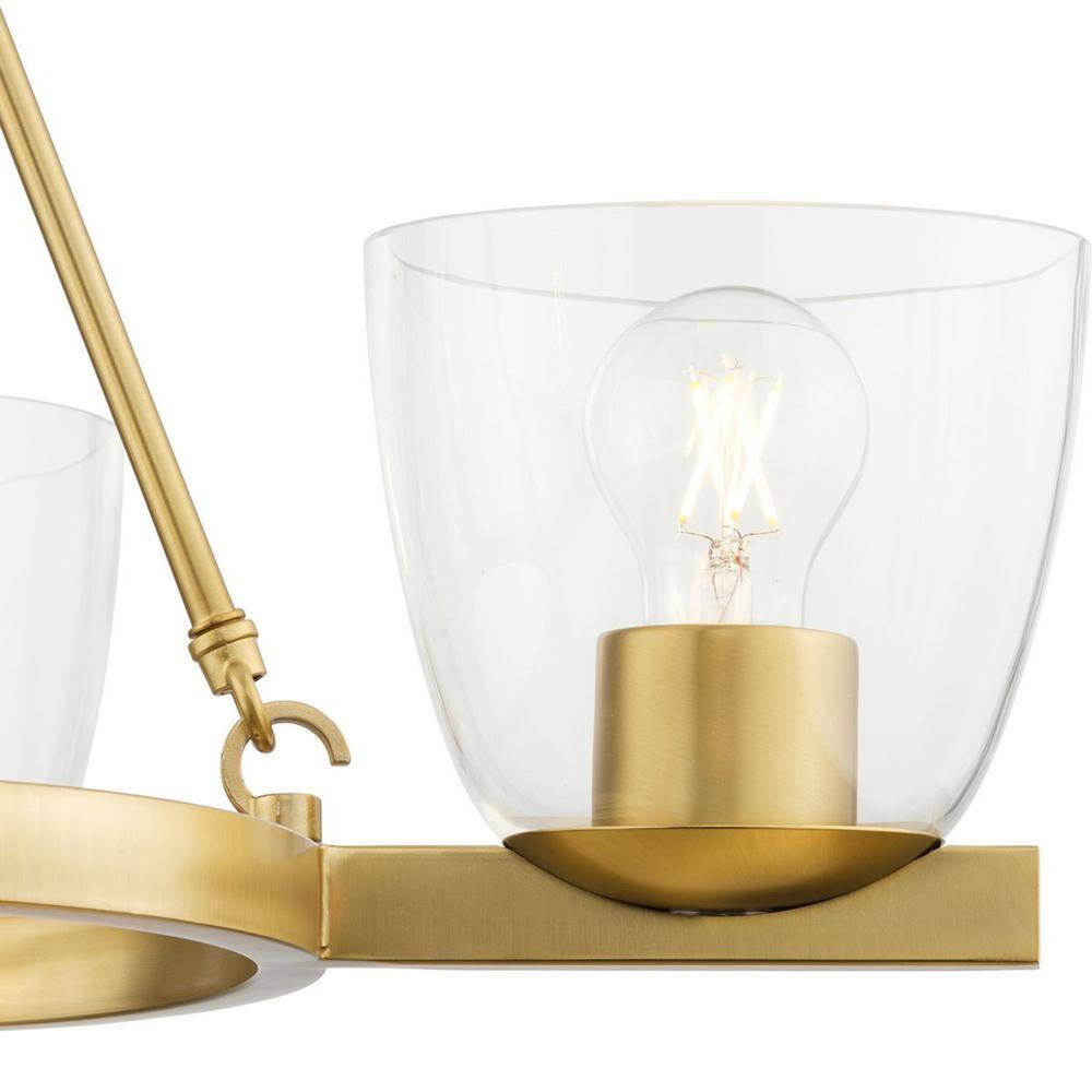 Progress Lighting Tamassee Collection 4-Light Brushed Gold Updated Traditional Chandelier with Clear Glass Shades for Dining Room