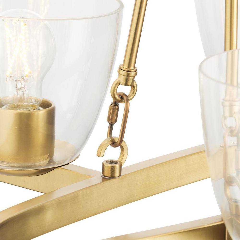 Progress Lighting Tamassee Collection 6-Light Brushed Gold Updated Traditional Linear Chandelier with Clear Glass Shades for Dining Room