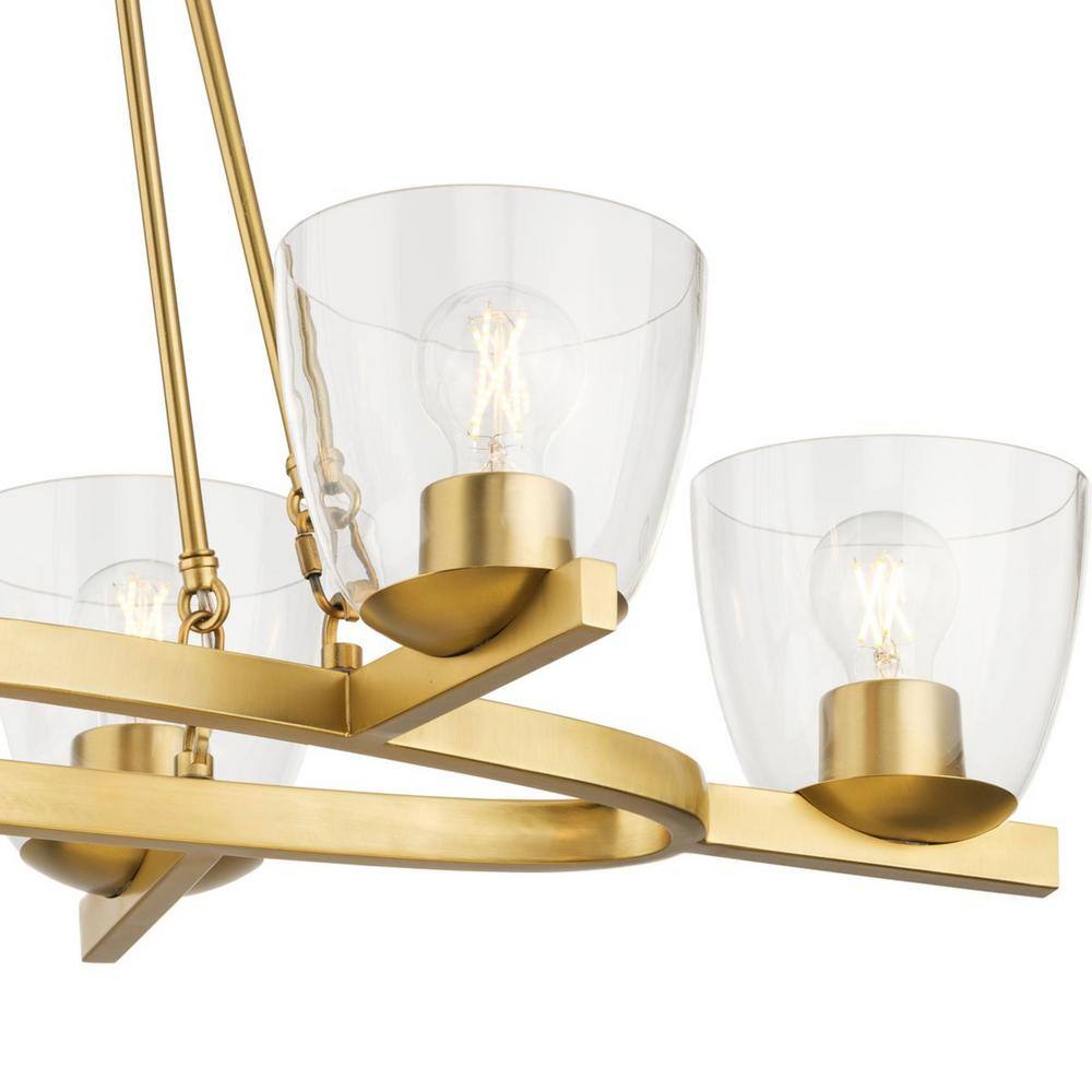 Progress Lighting Tamassee Collection 6-Light Brushed Gold Updated Traditional Linear Chandelier with Clear Glass Shades for Dining Room