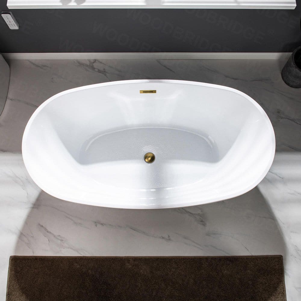WOODBRIDGE Verdun 59 in. Acrylic FlatBottom Double-Ended Freestanding Bathtub with Oil Rubbed Bronze Overflow & Drain, White