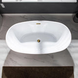 WOODBRIDGE Verdun 59 in. Acrylic FlatBottom Double-Ended Freestanding Bathtub with Oil Rubbed Bronze Overflow & Drain, White