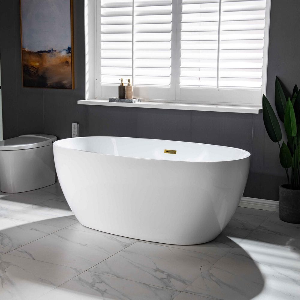 WOODBRIDGE Verdun 59 in. Acrylic FlatBottom Double-Ended Freestanding Bathtub with Oil Rubbed Bronze Overflow & Drain, White