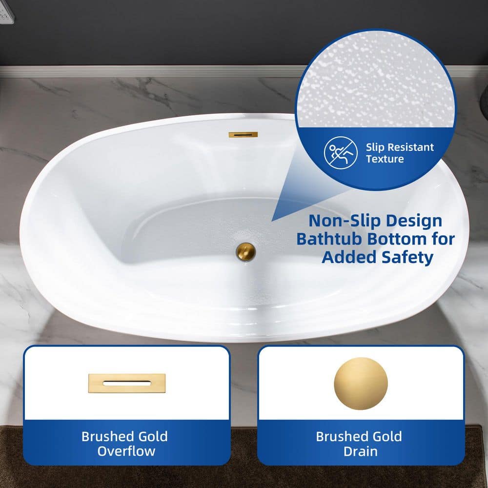 WOODBRIDGE Verdun 59 in. Acrylic FlatBottom Double-Ended Freestanding Bathtub with Oil Rubbed Bronze Overflow & Drain, White