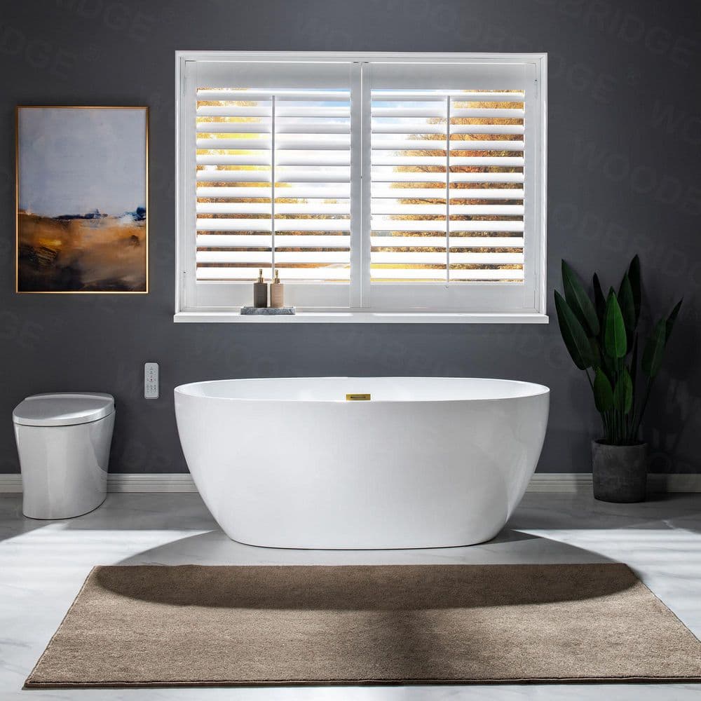 WOODBRIDGE Verdun 59 in. Acrylic FlatBottom Double-Ended Freestanding Bathtub with Oil Rubbed Bronze Overflow & Drain, White