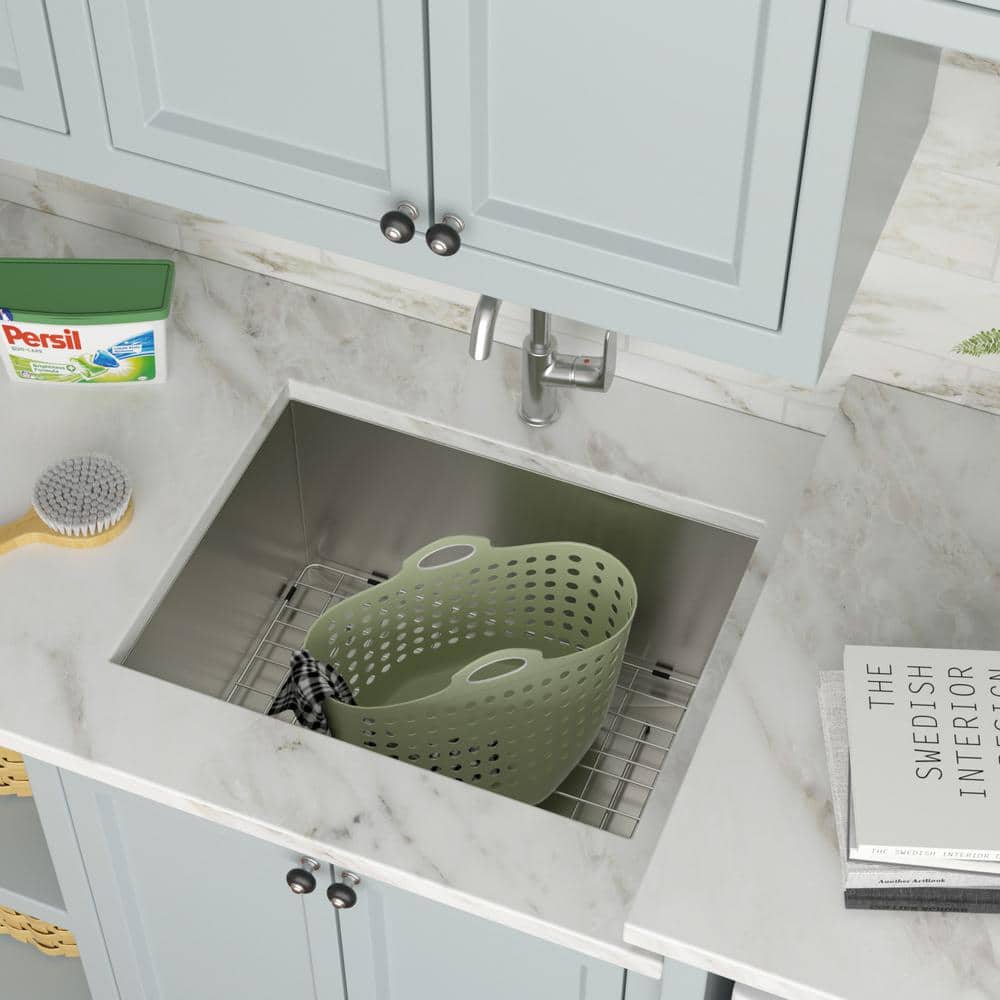 Logmey 23 in. x 18 in. x 12 in. Undermount Single Bowl Stainless Steel Utility Sink with Strainer