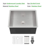 Logmey 23 in. x 18 in. x 12 in. Undermount Single Bowl Stainless Steel Utility Sink with Strainer