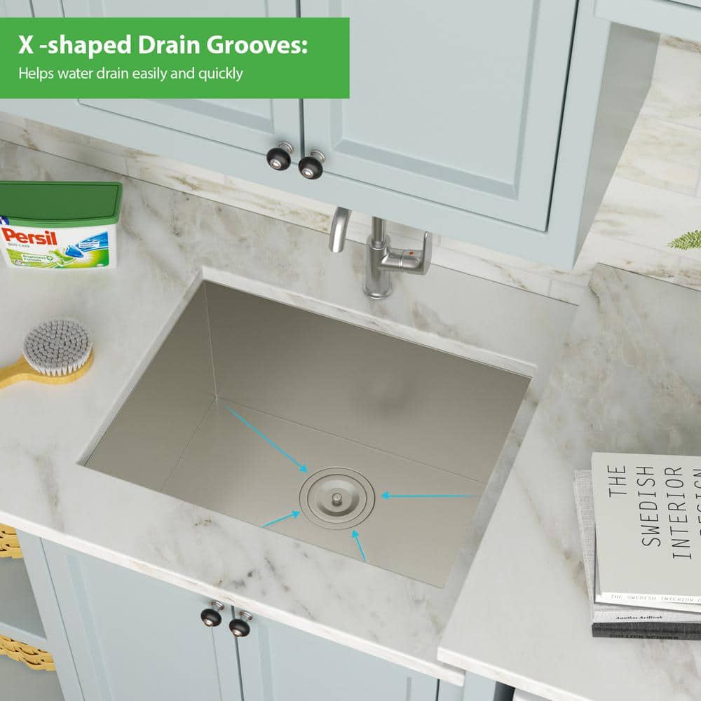 Logmey 23 in. x 18 in. x 12 in. Undermount Single Bowl Stainless Steel Utility Sink with Strainer