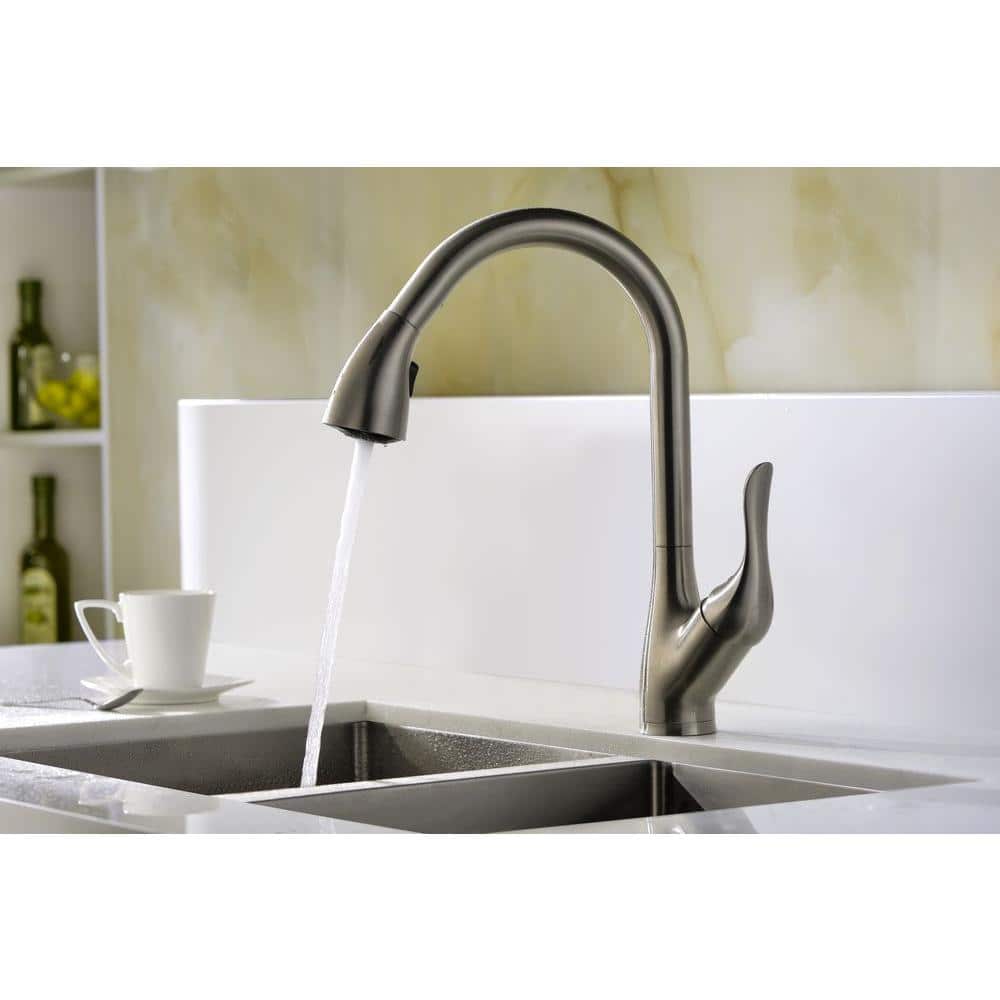 ANZZI Accent Series Single-Handle Pull-Down Sprayer Kitchen Faucet, 16.43 in. H, Brushed Nickel