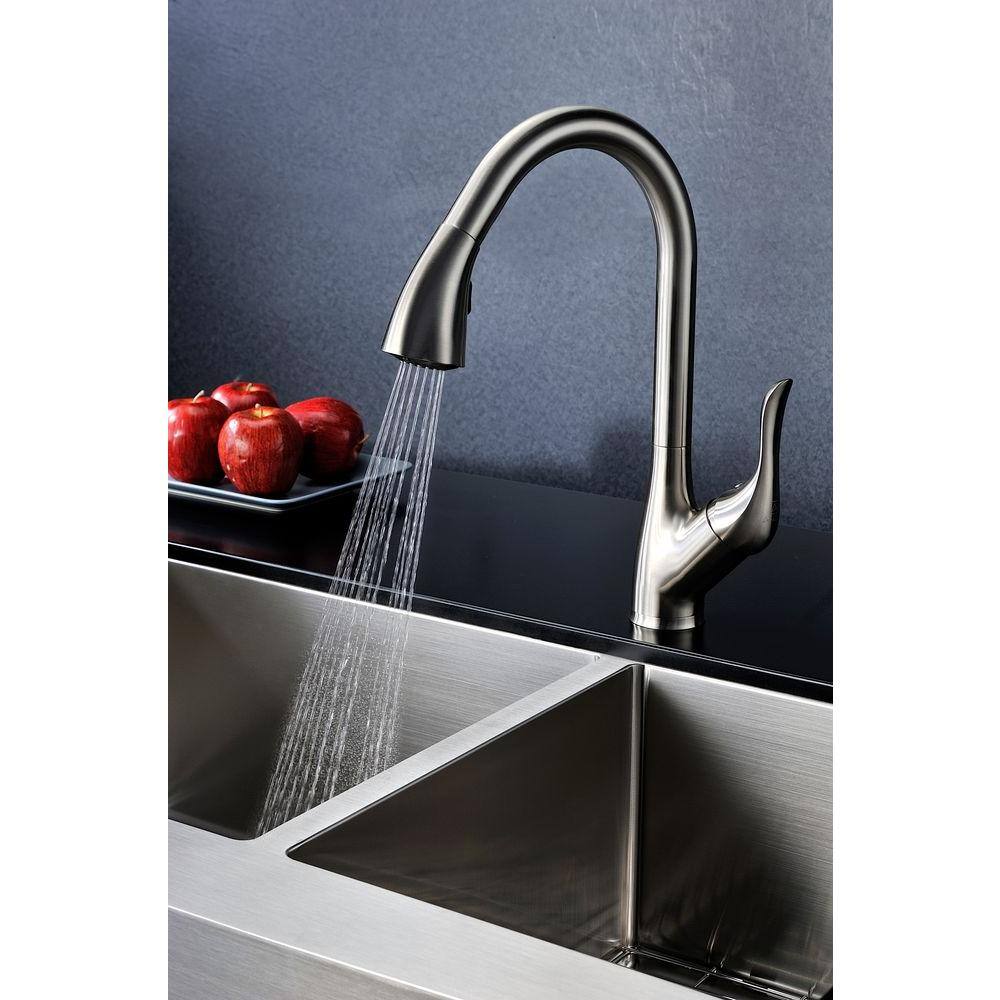 ANZZI Accent Series Single-Handle Pull-Down Sprayer Kitchen Faucet, 16.43 in. H, Brushed Nickel