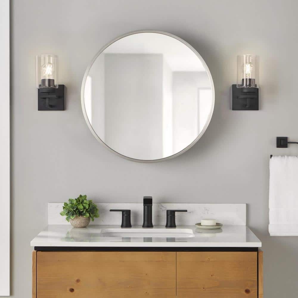 Glacier Bay 23.6 in. W x 23.6 in. H Round Brushed Nickel Medicine Cabinet with Mirror