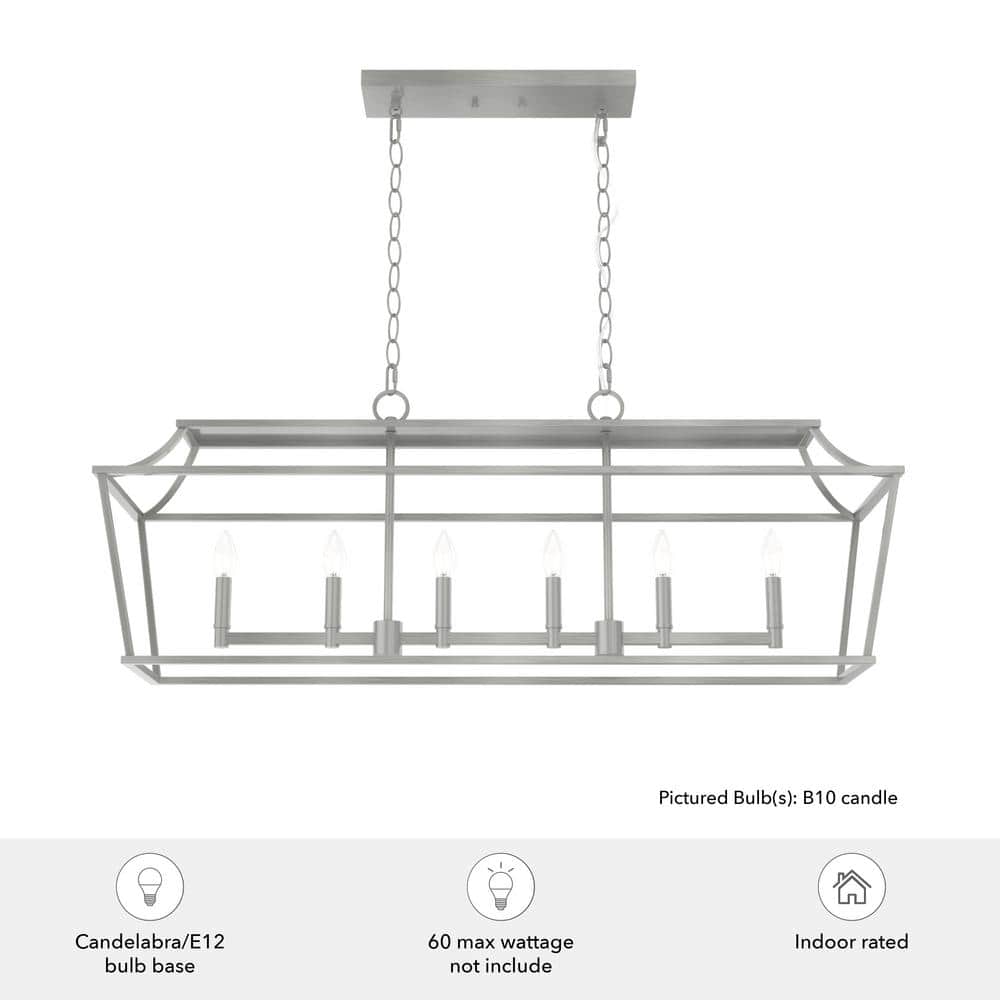 Hunter Laurel Ridge 6 Light Brushed Nickel Linear Chandelier Kitchen Light