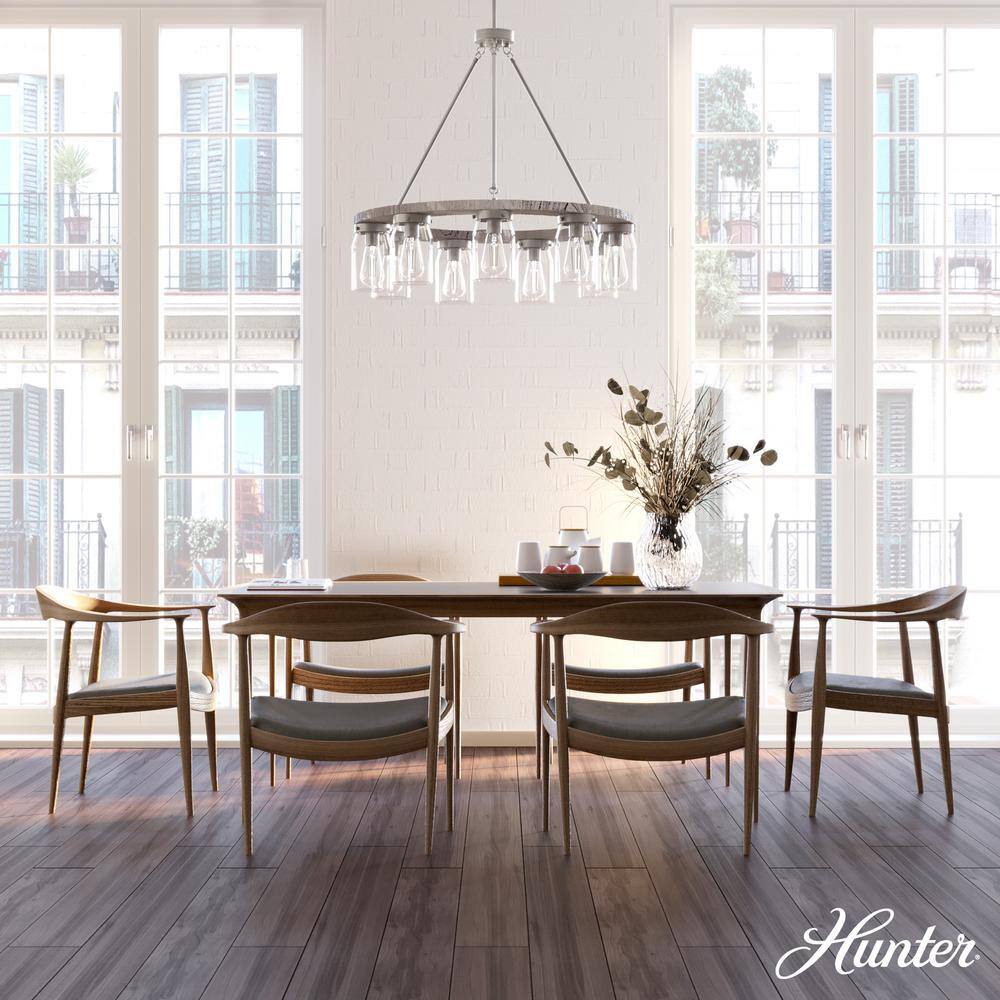 Hunter Devon Park 9-Light Brushed Nickel Wagonwheel Chandelier with Clear Glass Shades Kitchen Light