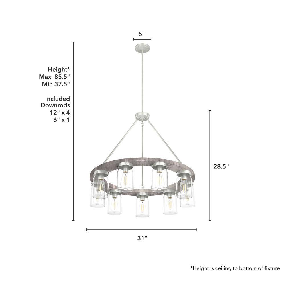 Hunter Devon Park 9-Light Brushed Nickel Wagonwheel Chandelier with Clear Glass Shades Kitchen Light