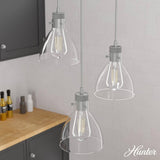 Hunter Van Nuys 3 Light Brushed Nickel Waterfall Chandelier with Clear Glass Shades Dining Room Light