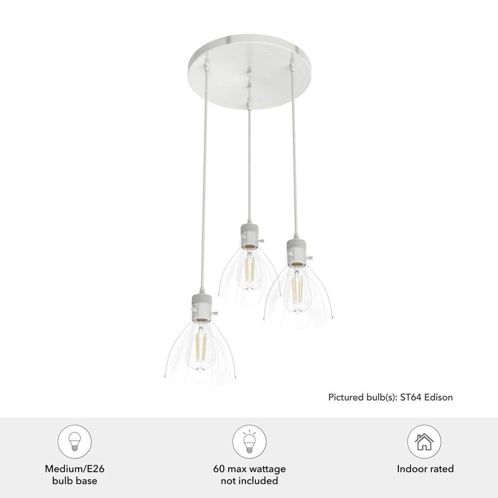 Hunter Van Nuys 3 Light Brushed Nickel Waterfall Chandelier with Clear Glass Shades Dining Room Light
