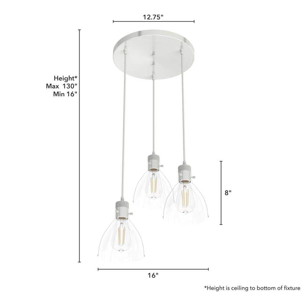 Hunter Van Nuys 3 Light Brushed Nickel Waterfall Chandelier with Clear Glass Shades Dining Room Light