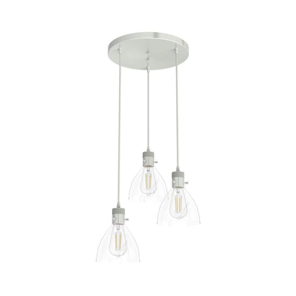 Hunter Van Nuys 3 Light Brushed Nickel Waterfall Chandelier with Clear Glass Shades Dining Room Light