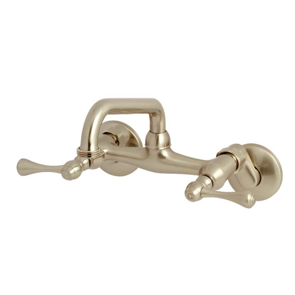 Kingston Brass Kingston Adjustable Center 2-Handle Wall-Mount Laundry Faucet in Brushed Nickel