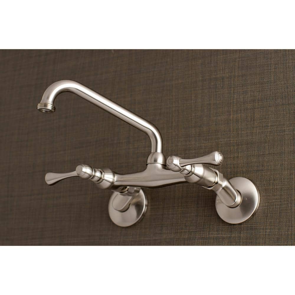Kingston Brass Kingston Adjustable Center 2-Handle Wall-Mount Laundry Faucet in Brushed Nickel
