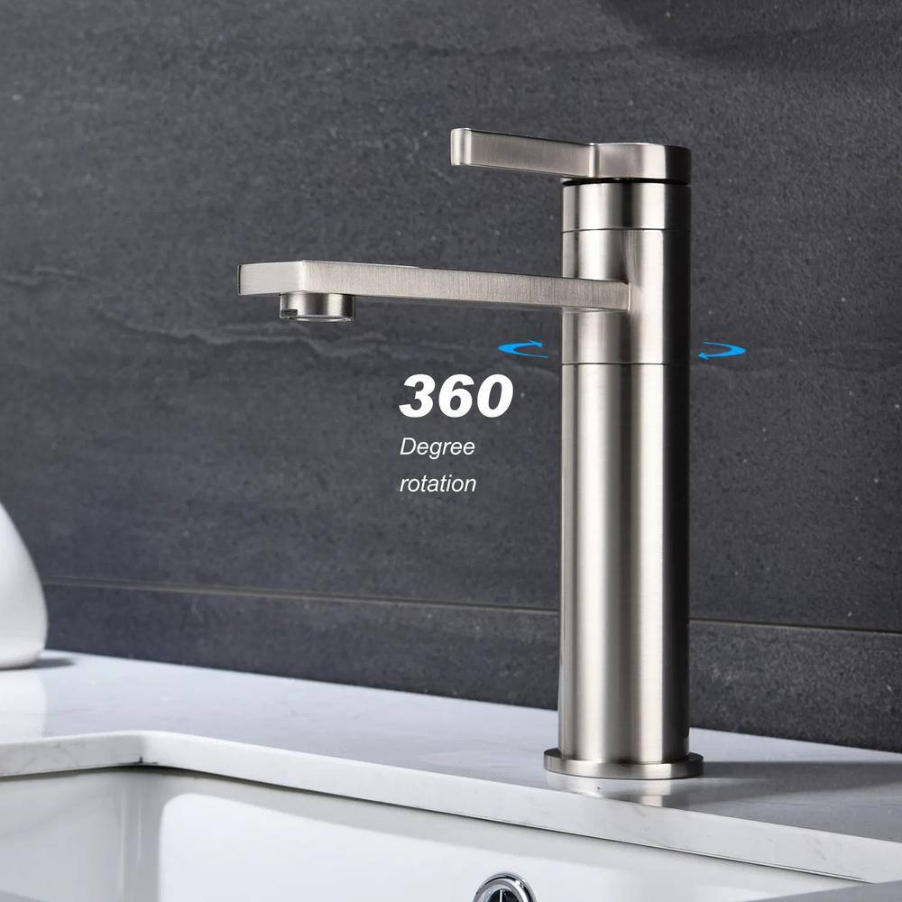 Lukvuzo Brushed Nickel Single Handle Bathroom Sink Faucet
