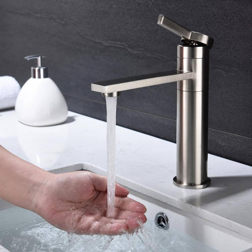 Lukvuzo Brushed Nickel Single Handle Bathroom Sink Faucet