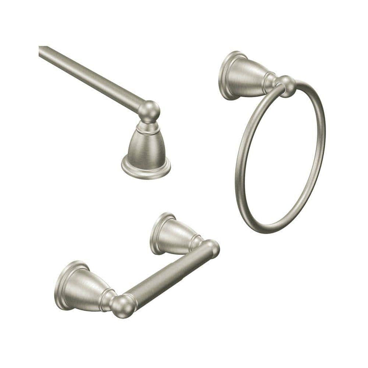 Moen Brantford 3-Piece Bathroom Hardware Set with 24 in. Towel Bar, Paper Holder & Towel Ring, Brushed Nickel