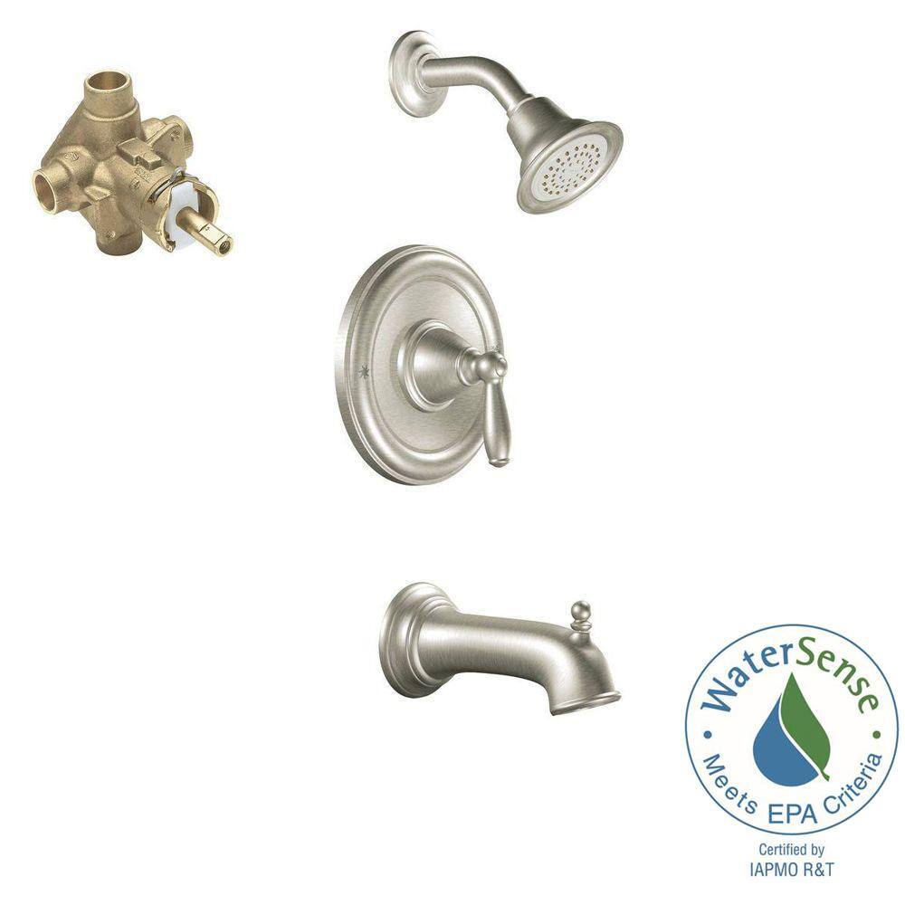 Moen Brantford Single-Handle 1-Spray Posi-Temp Tub and Shower Faucet Trim Kit in Brushed Nickel, Valve Included