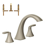 Voss 2-Handle Deck-Mount High Arc Roman Tub Faucet Trim Kit with Valve in Brushed Nickel