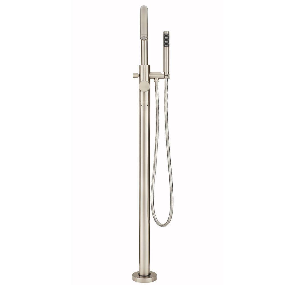Pfister Modern Brushed Nickel Single-Handle Freestanding Tub Filler with Hand Shower, LG6-1MFK