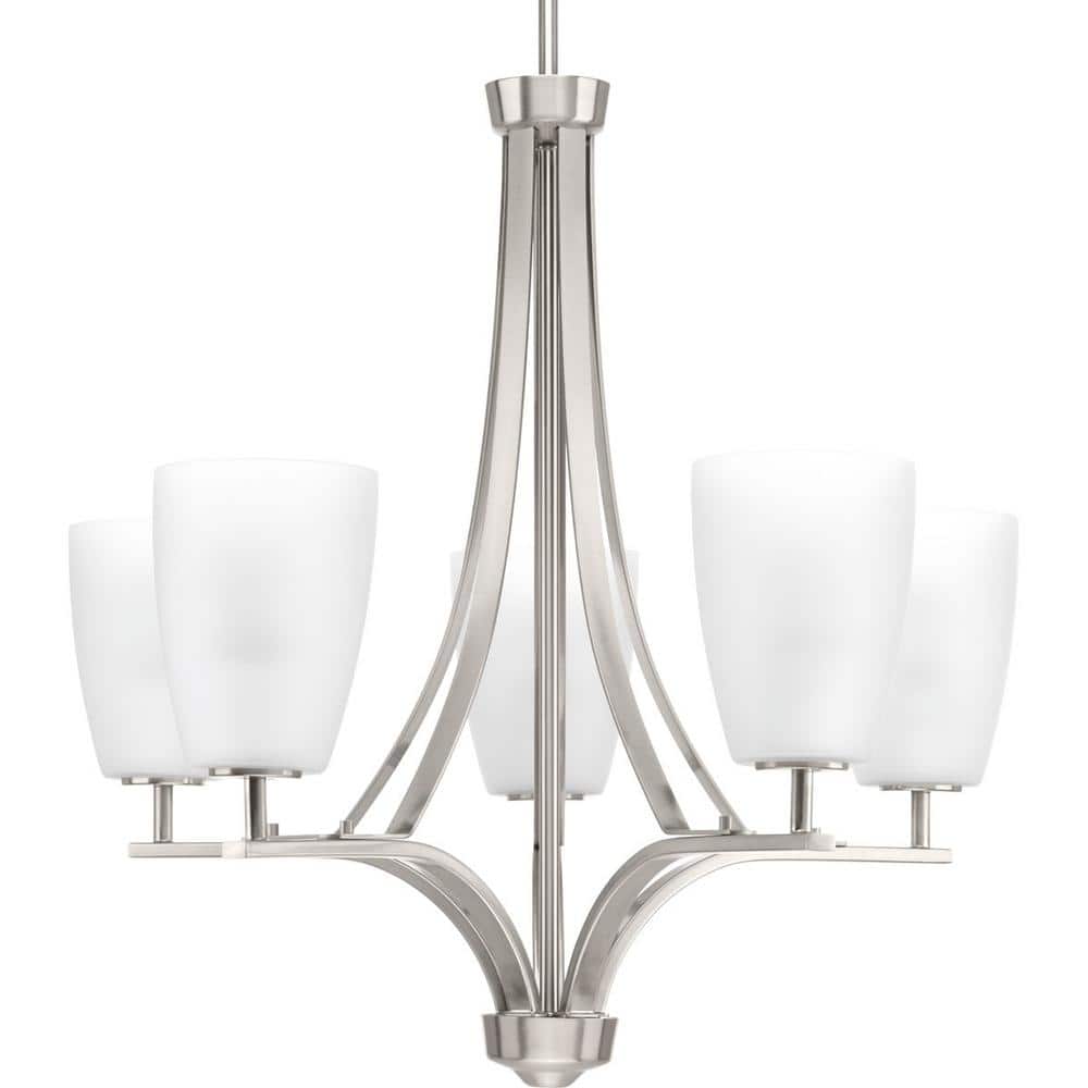 Progress Lighting Leap Collection 5-Light Brushed Nickel Etched Opal Glass Modern Chandelier Light