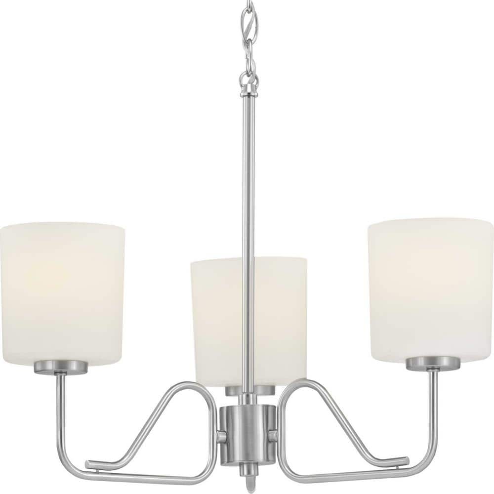 Progress Lighting Tobin Collection 3-Light Brushed Nickel Etched White Glass Modern Chandelier Light