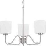 Progress Lighting Tobin Collection 3-Light Brushed Nickel Etched White Glass Modern Chandelier Light