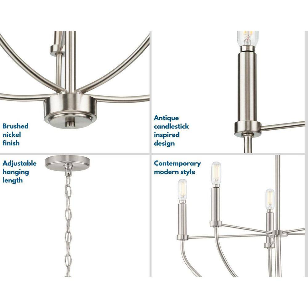 Progress Lighting Leyden 5-Light Brushed Nickel Farmhouse Chandelier Light