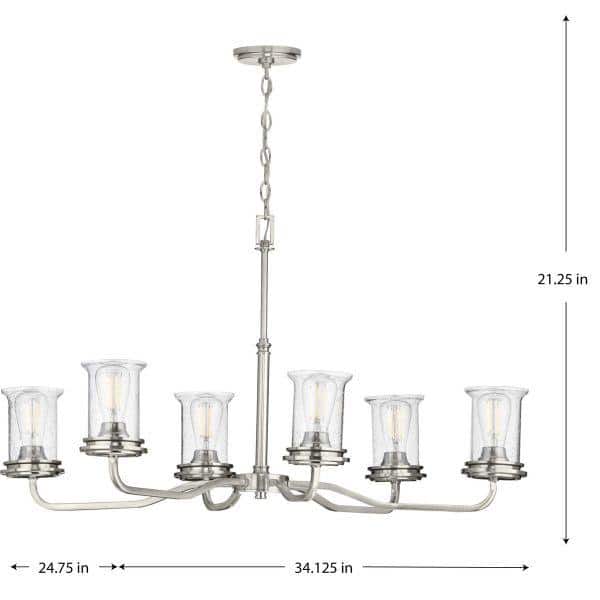 Progress Lighting Winslett Collection 6-Light Brushed Nickel Clear Seeded Glass Coastal Chandelier Light